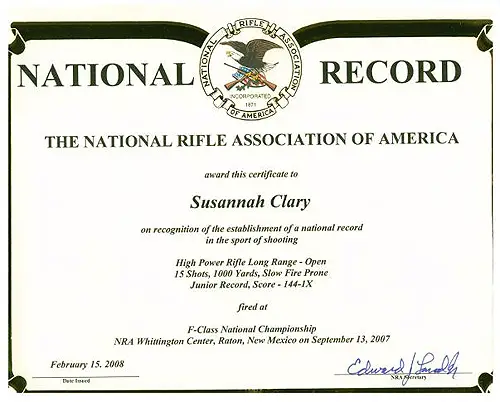 National Record Certificate